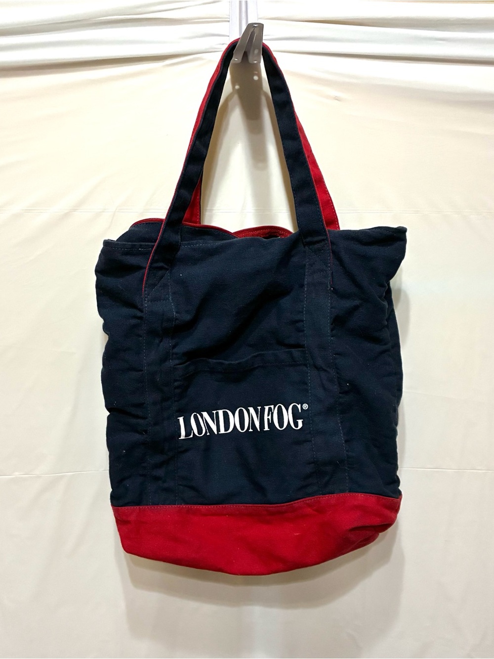 London Fog Navy and Red Canvas Tote
